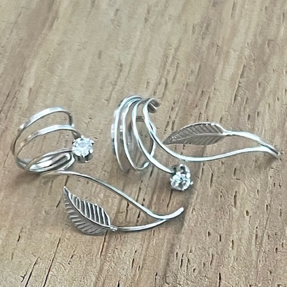 Silver Leaf Cuff with Sparkling Crystal